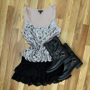 Vintage Y2K Express Blush Pink Sequin Chevron Tank Top